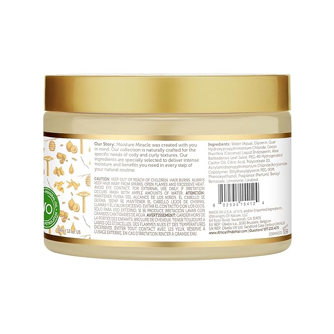 African Pride Moisture Miracle Pre-Shampoo Hair Detangler with Aloe & Coconut Water | Minimizes Breakage, Hydrates & Strengthens | Pre-Poo Treatment for Natural Coils & Curls | 12 oz.