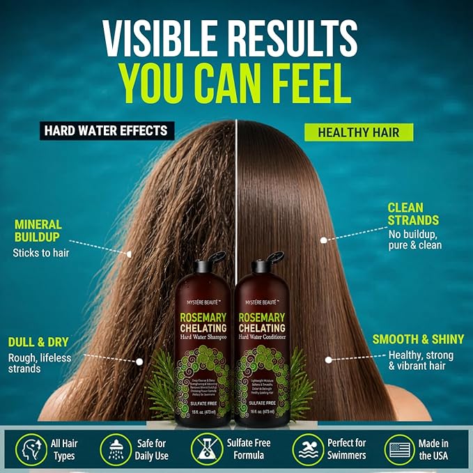 Chelating Rosemary Shampoo and Conditioner Set – Clarifying Hard Water & Chlorine Removal Formula with Tea Tree, Biotin & Keratin – Sulfate Free Hair Growth Detox Shampoo – 16 oz Each MYSTÈRE BEAUTÉ