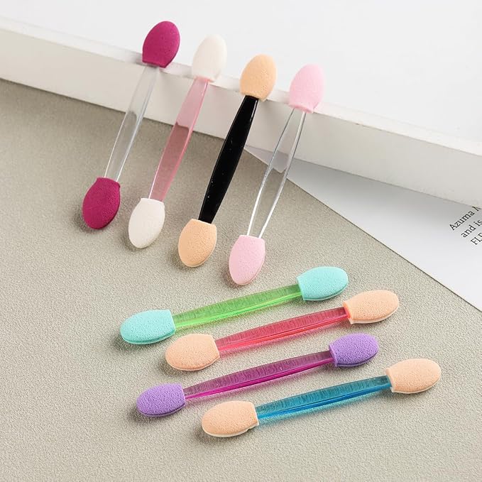 Fcozpjk 50PCS Chrome Nail Powder Applicator Brushes, Disposable Eyeshadow Applicator With Acrylic Storage Box, Nail Glitter Powder Pigment Pen Brush, Nail Art Applicator Tools