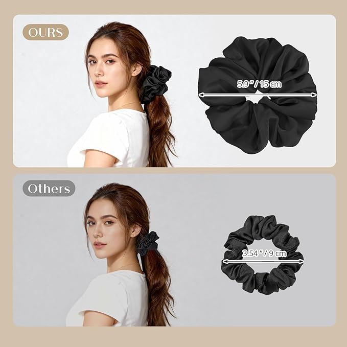 Lolalet Big Satin Scrunchies for Women, 5.9 Inch Large Oversized Scrunchie, Soft Jumbo/Giant Scrunchies Hair Ties for Thick & Curly Hair -4 Pack, Cream/Light Blue/Green/Beige