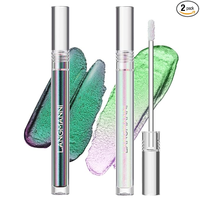 Metallic Liquid Chameleon Eyeshadow, Multi-Dimensional Eye Looks, Long-lasting Holographic Glitter Multichrome Eyeshadows Makeup (#Peacock+#GX013)