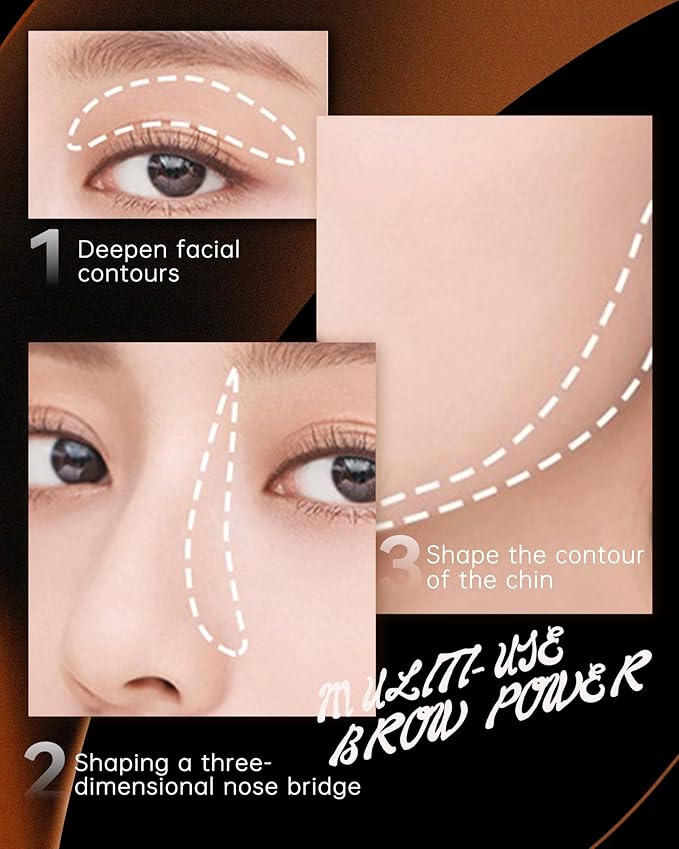Eyebrow Powder Makeup Kit - Black + Dark Brown, 2 Color Eye Brow Powder Palette Waterproof Long-Lasting Brow Filler, Lightweight, Easy Blend, Natural Full Look with Brush, maquillaje para cejas-04
