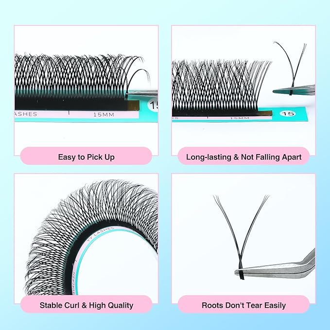 VAVALASH 3 Tips Triple YYY Lash Extensions D Curl 0.07mm Tray Easy Premade Volume 2D Fans Eyelash Extension YY Type Natural Volume Lashes Extension Soft Matte Black Lashes (YYY-0.07-D-8-15mm)