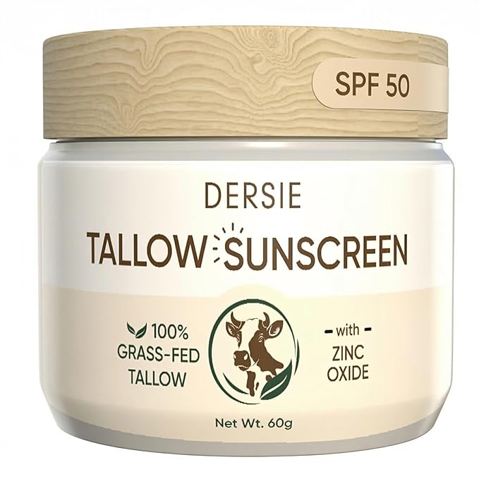 Dersie Tallow Sunscreen SPF 50 – Mineral UV Defense with Non-Nano Zinc Oxide – Face & Body Sun Protection for Adults & Kids – with 100% Grass-Fed Beef Tallow for Skin Comfort (2.1 oz)
