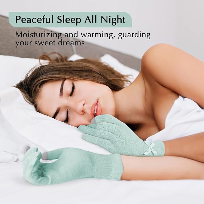 Evridwear Cotton Moisturizing Gloves Overnight Touchscreen for Dry Hands SPA Eczema Hand Care, Day and Night Moisturizing Sleeping Gloves (2 Pairs S/M, Feather Weight Mint Green)