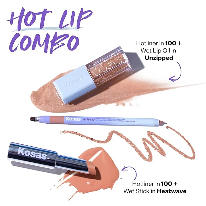 Kosas Hotliner Retractable Lip Liner Pencil with Built-In Brush & Sharpener - Easy Contouring, Hydrating, Long-Lasting - Pigmented Creamy Texture for Plumping Lips - Hyaluronic Acid & Konjac -100