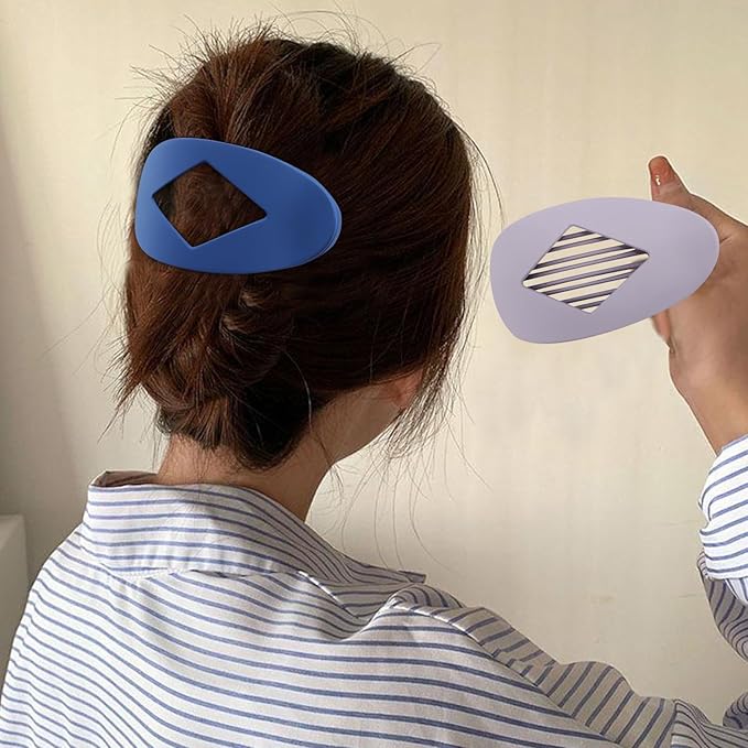 Atoden Large Flat Round Hair Clips Oval Claw Clips for Thick Medium Thin Hair 6Pcs Non Slip Strong Hold Barrettes Duckbill Accessories for Women Girls Matte Solid Color Grey Blue