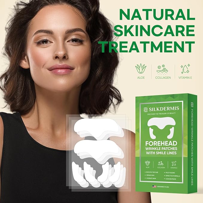 SILKDERMIS Forehead Wrinkle Patches 12Pcs, Smile Line Patches 24pcs with Aloe, Collagen, Vitamin E, Anti Wrinkle Patches, Anti Wrinkle Patches