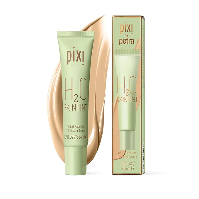 Pixi H2O SkinTint | Tinted Face Gel Moisturizer | Lightweight Hydrating Coverage with Hyaluronic Acid | Evens Skin Tone & Reduces Redness | Oil-Free Dewy Finish | Warm | 1.2 fl oz
