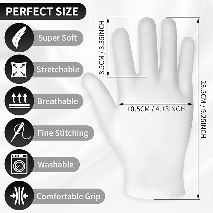 Sibba 2 Pairs Touch Screen Moisturizing Gloves White Cotton Moisturizing Gloves Overnight Bedtime Heal Eczema Sleeping Lotion Hand Spa Treatment Gloves Repair Rough Cracked Dry Chapped Hands Skin