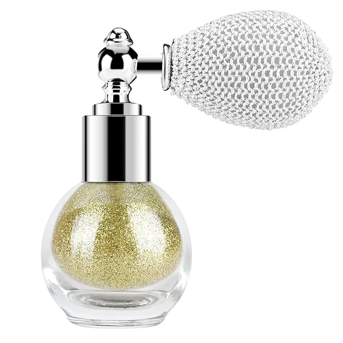 KYDA Glitter Powder Spray, Loose Shimmer Powder, Highlighter Spray Makeup for Face Body Hair, Lasting Glitter Hairspray, Cosmetic Sparkling Body Makeup, Pale Golden