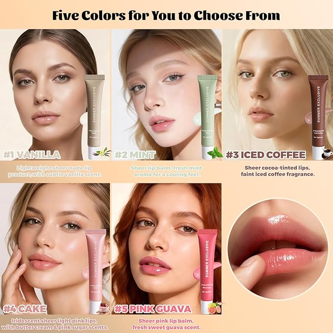 Summer Butter Lip Balm, Hydrating Plumping Clear Serum, Natural Glow Non-Sticky Transfer-Proof, Nourishing for Dry Lips, Women-Focused Lip Care with Shea Butter (#Iced Coffee, 1Pcs)