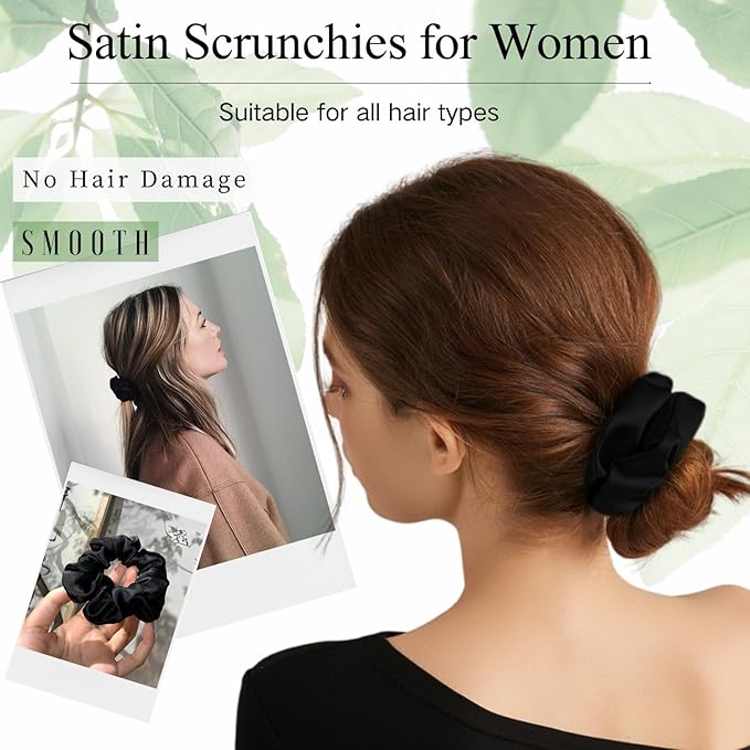 12PCS Satin Scrunchies Pack for Women and Girls, Soft Silk Hair Ties for Sleeping, No-Damage Satin Ponytail Holders for Thick or Curly Hair