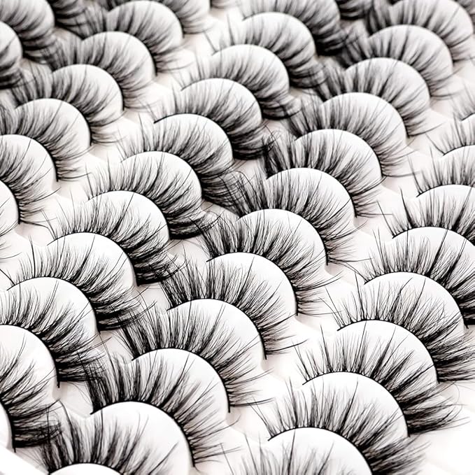 Azenlo False Eyelashes 48 Pairs Faux Mink Lashes 14mm Wispy Lashes 3D Fluffy Cat Eye Lashes Pack Bulk Wholesale Strip Lashes(style 48-041)