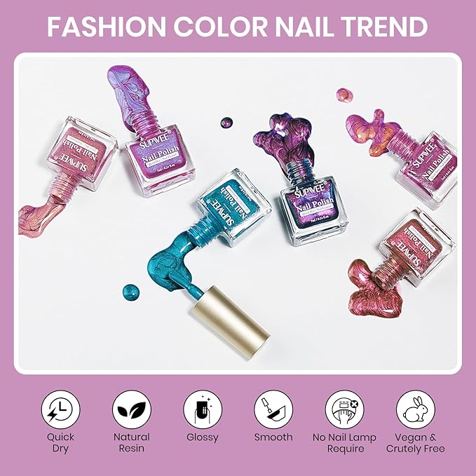 Quick Dry Cat Eye Nail Polish Set, Magnetic Nail Polish Non Gel, Air Fast Dry Cateye Nail Lacquer with Magnet High Glossy DIY Salon for Women Girl