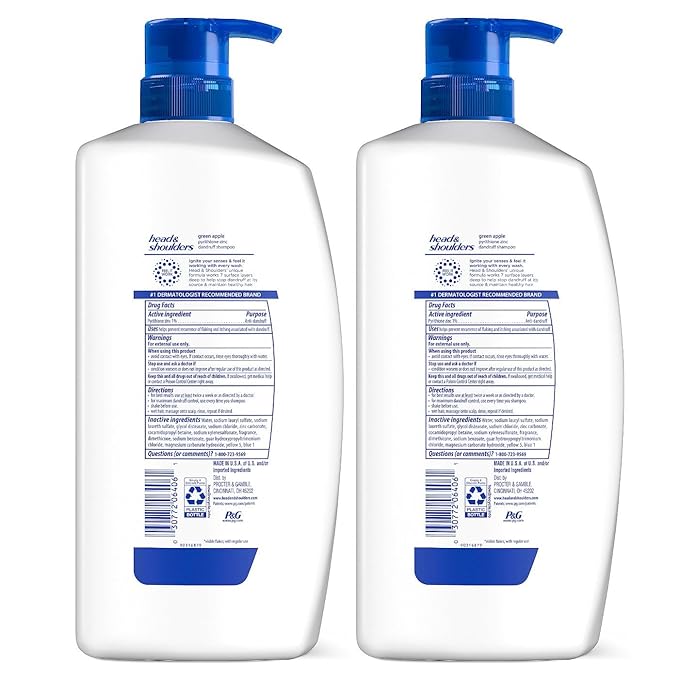 Head & Shoulders Anti-Dandruff Shampoo with 1% Pyrithione Zinc, Clinically Proven & Scalp Care Treatment, Fresh Green Apple Scent, 32.1 Fl Oz Each, 2 Pack