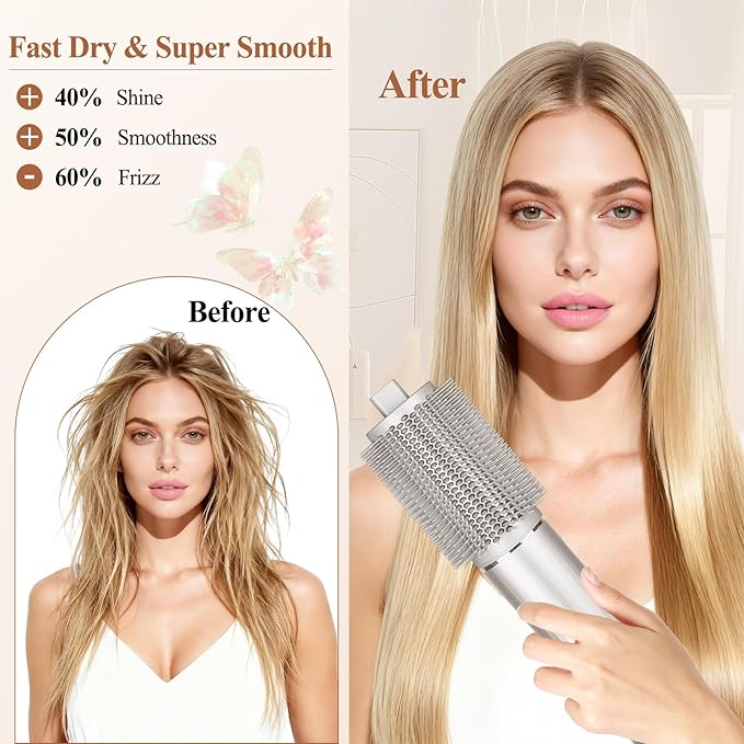 Upgraded Large Round Volumizing Brush for Shark FlexStyle Attachment, Big Round Brush Compatible with Shark Flex Style, Fast Blowouts Smooth Bends Full Volume(2in barrel, 3in with Bristles)