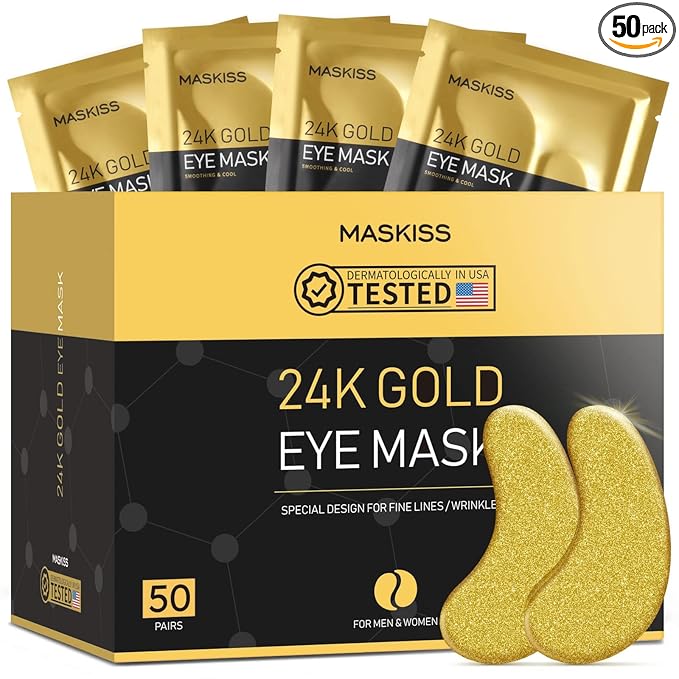Maskiss 24k Gold Under Eye Patches (50 Pairs), eye mask, Collagen Skin Care Products, Eye Patches for Puffy Eyes, eye masks for dark circles and puffiness