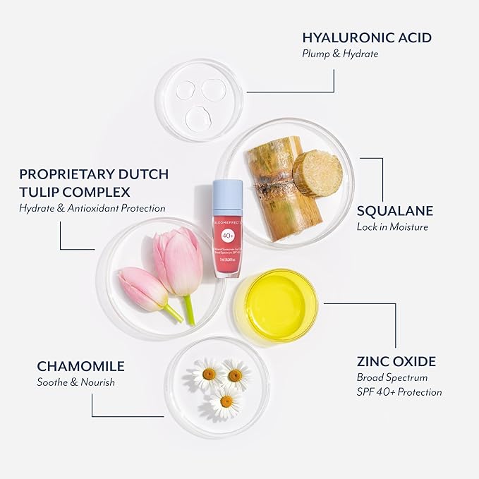 Bloomeffects - Tulipscreen Hydrating Lip Oil | Mineral Lip Sunscreen Broad Spectrum SPF 40+ | Non-Toxic Clean Beauty (Mauve Moment; 17 g | 0.6 oz)