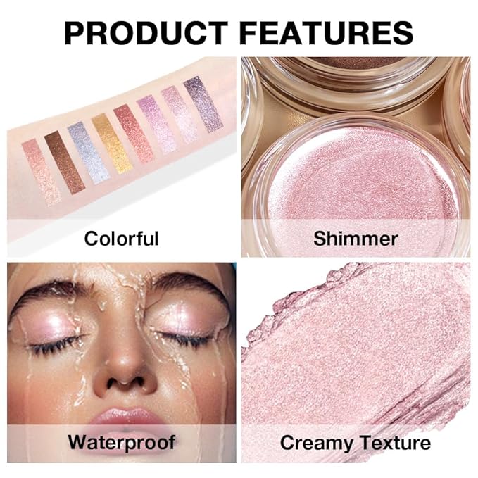 FeiCuiYun Cream Glitter Pale Pink Shimmer Metallic Eyeshadow Palette Makeup For Mature Women, Natural Single Mini Instant Holographic Eyeshadow, Sombras Crema Para Ojos, Talc, Paraben & Cruelty Free