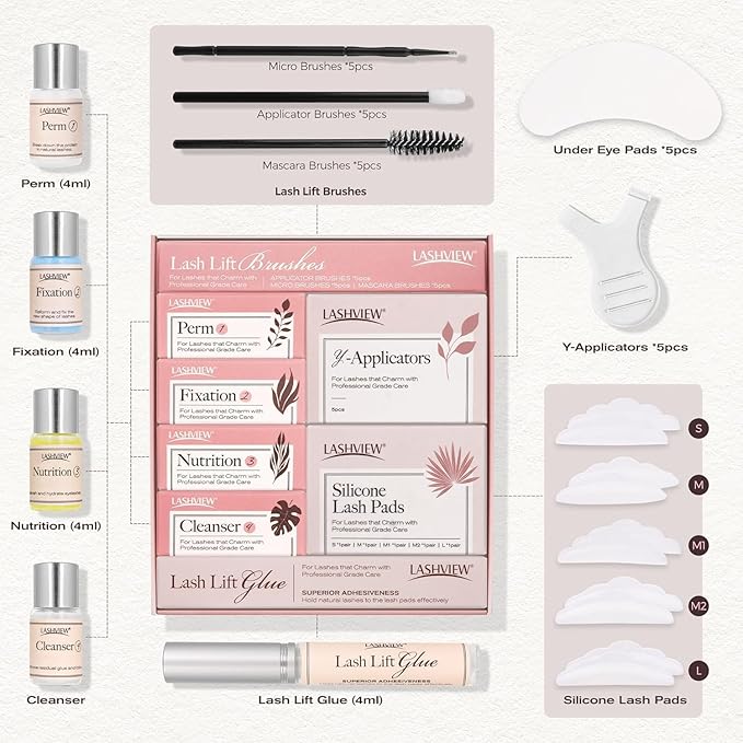 LASHVIEW Lash Lift Kit,Eyelash Perm Kit,Liquid Set,Semi-Permanent,Curling Perming,Wave Lift Extension Perm Se