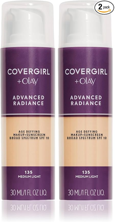 COVERGIRL Advanced Radiance Age Defying Foundation Makeup Medium Light, 1 oz (packaging may vary) (Pack of 2)