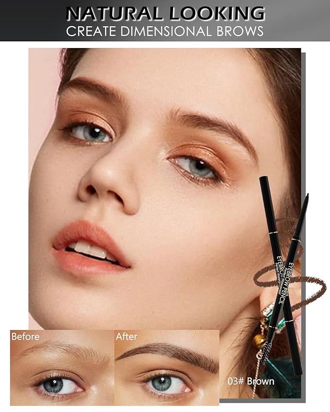 Brown Eye Brow Pencils for Women, 6Pcs Waterproof Eyebrow Pencil Set, Ultra Fine Tip for Perfect Eye Liner Brows, Long Lasting Makeup Professional Shaping & Filling Brow Gel Pen with Eyebrow Razor-03