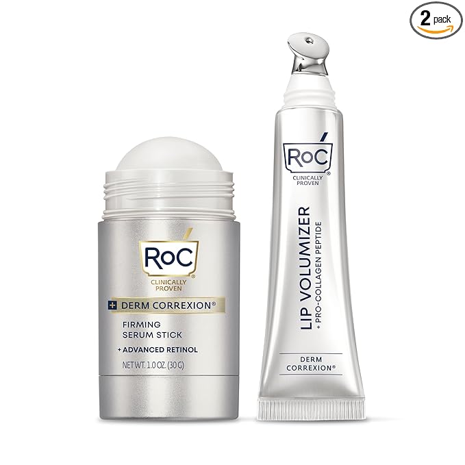 Bundle of RoC Derm Correxion Lip Volumizer - Lip Plumper Peptide Treatment with Hyaluronic Acid & Vitamin E + RoC Derm Correxion Retinol Firming Serum Stick