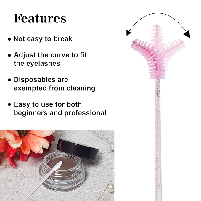 G2PLUS 100pcs Eyelash Brush Lip Brush, Dual Ended Eyelash Extension Brush, Pink Mascara Wands and Lipstick Applicator, Portable Makeup Brush for Eyebrow, Lip Gloss and Lash Extension