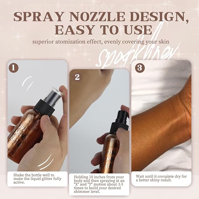 Body Glitter Spray, Body Shimmer Spray Quick Drying Body Glow Shimmer Long-Lasting Shiny Glitter Spray for Women Men for Party, Concert 2.6 Fl Oz. (Dark Brown)
