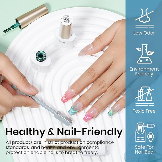 MIZHSE Cat Eye Gel Polish Set, 6 Colors Holographic Magnetic Gel Polish Set with Magnet Stick, Glitter Pink Green Blue Purple Magnetic French Nails Nail Polish Kit Gift Set for Women