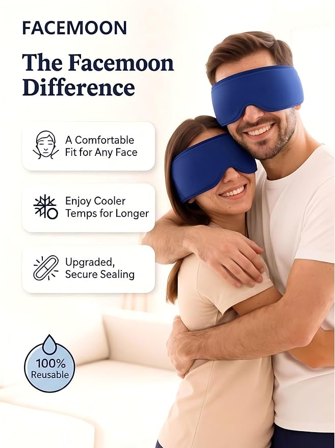 Cooling Gel Eye Mask for Puffy Eyes, Migraine & Headache Relief, Full Eye-Area Cold Compress for Eyes & Temples, FSA Eligible HSA, Reusable Flexible Adjustable Fit for Post Surgery Recovery