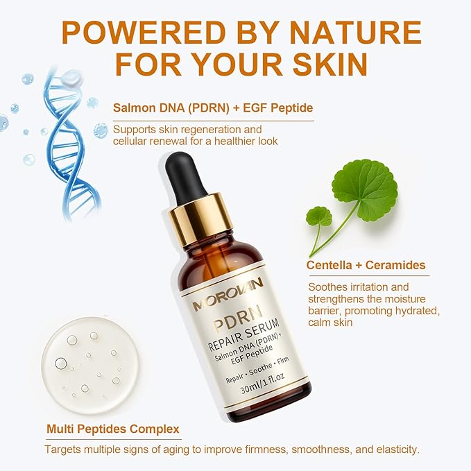 Salmon DNA PDRN Face Serum: Recovery Serum with EGF Peptide Collagen Growth Factor for Sensitive & Post-Microneedling - Soothe Redness & Repair Skin Barrier in 72 Hours - 1 Fl Oz