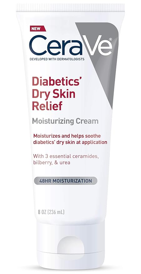 CeraVe Moisturizing Cream for Diabetics’ Dry Skin, Urea Cream with Bilberry for Face and Body, Fragrance Free & Paraben Free, 8 Ounce