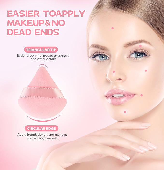 8 Pieces Triangle Powder Puff Face Soft Triangle Makeup Puff Velour Cosmetic Foundation Blender Sponge Beauty Makeup Tools (Pack of 4)