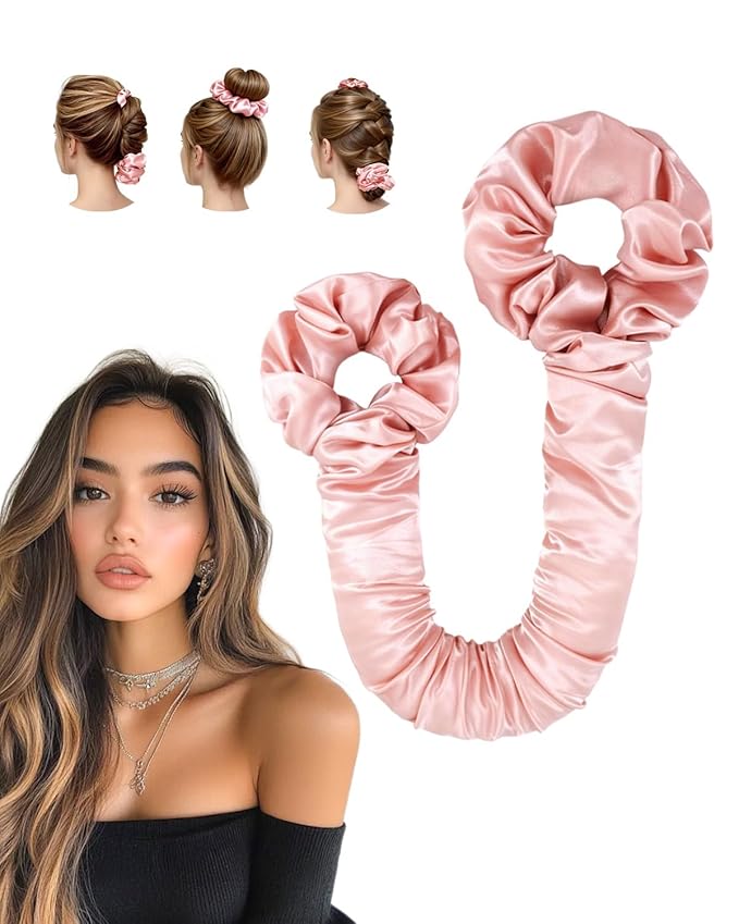 BONNET QUEEN Satin Heatless Hair Curler, Overnight Curls for Long Hair, Ultra Soft Daily Use of Hair Accessories & 2 Scrunchies, Damage-Free Styling, Soft Hair Curlers for Overnight, Pink