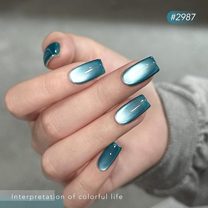 GAOY Blue Cat Eye Gel Nail Polish Set with Magnet for Glitter Holographic Cat Eye, Salon UV Gel Manicure and Nail Art DIY at Home, Tropical Sea