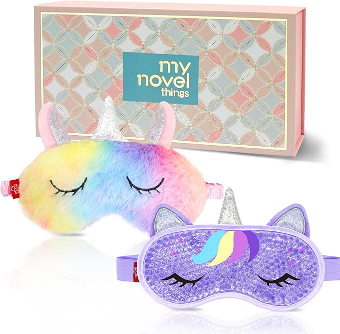my novel things Cooling Eye Mask and Sleep Mask Cover Rainbow Birthday Cute Gifts Teens Women, Cold Warm Compress for Dry Eyes Spa at Home Travel Plush Blindfold Sleeping