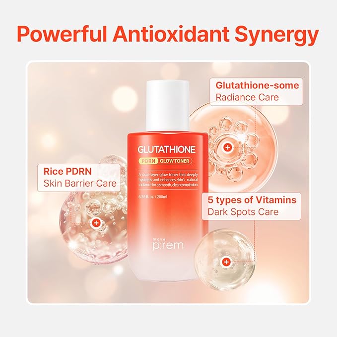 Make P:REM Glutathione PDRN Glow Toner, Antioxidant Radiance Booster with Dual Layer Moisture & Smoothing Formula for Sensitive Skin, Korean Skin Care, 6.76 fl oz, 200ml