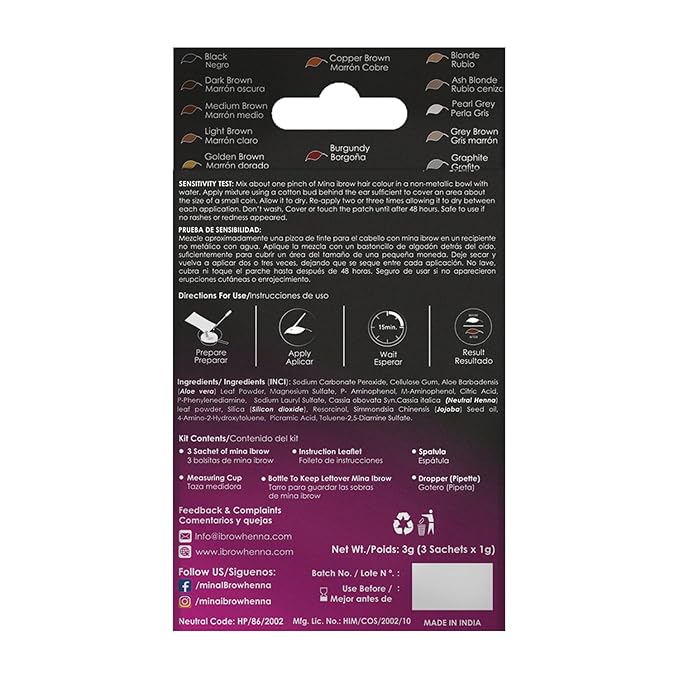 MinaiBrow Instant Hair Dye Kit Medium Brow | Natural Spot Coloring Tinting Powder, Water & Smudge Proof | 100% Grey Coverage Upto 30 Applications