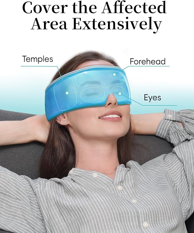 Cooling Eye Mask for Puffy Eyes, FSA Eligible HSA, Headache and Migraine Relief Gel Eye Mask, for Headache, Puffiness, Eye Strain, Reusable Face Ice Pack for Post-Surgery Care (Pale Blue)