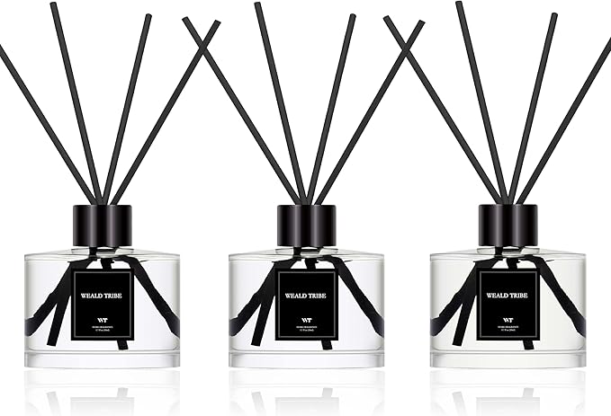 Reed Diffuser Set of 3 for Bathroom Air Fresheners, Oil Defusers Sticks | Cashmere & Vanilla,Lemon,Eucalyptus & Mint Scent(1.7 fl oz Each Pack) Home Fragrance with 12 Sticks | House Shelf Decor