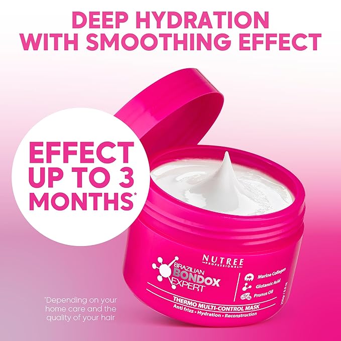 Nutree Professional HAIR MASK FOR DAMAGED HAIR BRAZILIAN BONDOX TREATMENT 8.8 oz Thermal Activated Mask for Dry Frizzy Hair | Formaldehyde Free | Results for up to 1-3 months | Almond Oil Hair Repair