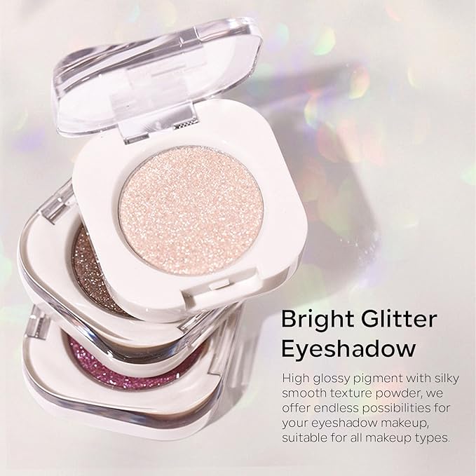 KYDA Champagne Glitter Single Eyeshadow, Champagne Pearl Glow Eyeshadow, Ultra-fine Lightweight, Crease-proof High Pigmented Formula, Mini Glitter Eyes Makeup, Cowboy