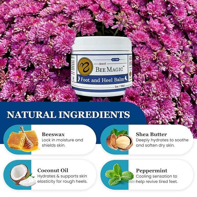 Sweet Bee Naturals Organic Foot Balm - Intensive Heel Balm for Dry Cracked Feet - Natural Moisturizing Treatment for Cracked Heels - Heel Cream Softener for Rough Skin Repair 1 Jar (2 OZ)