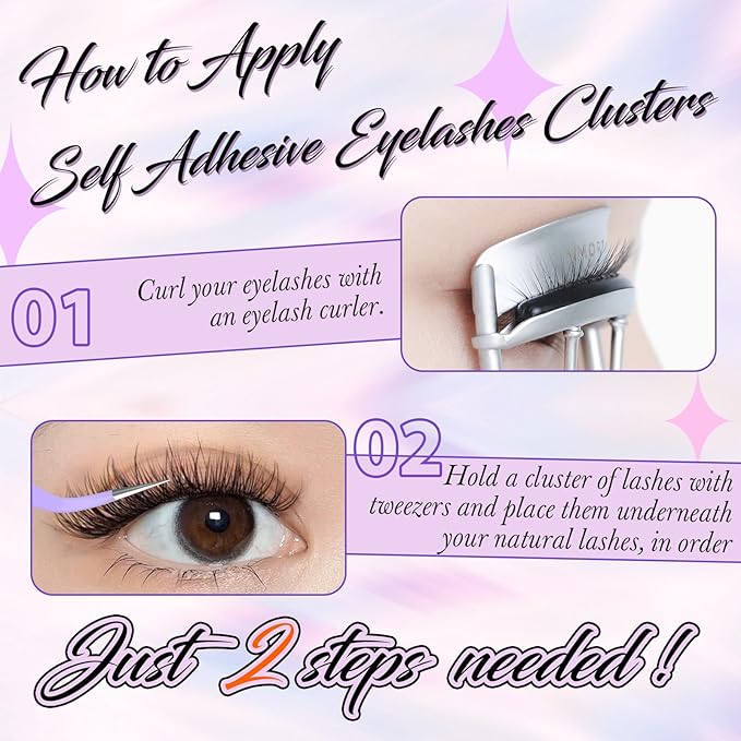 Self Adhesive Lash Clusters Natural No Glue Individual Lashes 10-12MM Wispy Self Adhesive Eyelash Clusters with Clear Strips DIY Eyelash Extensions by zanlufly