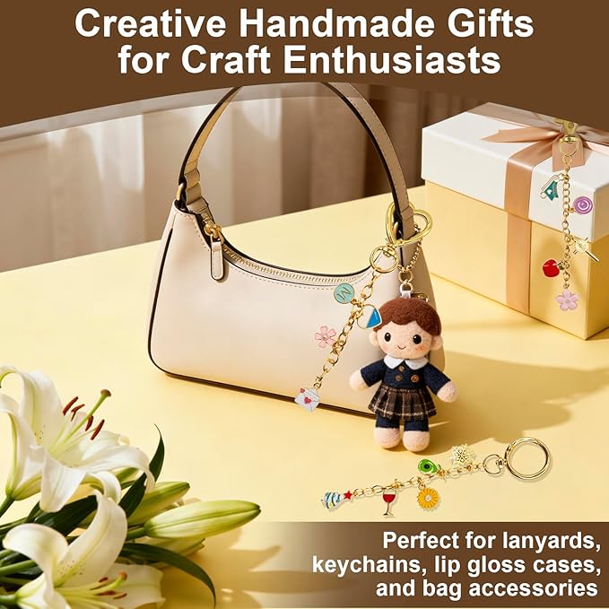 Aucscott Lip Gloss Charm Kit, Make Your Own Keychain Kit for Girls - DIY Jewelry Decorating Craft Kits with A-Z Letter Charms for Custom Key Chain Lipgloss Lip Balm Earring Purse Bag Handbag