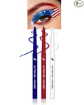 3 PCS Glitter White Red Blue Eyeliner Pencil Set, 4th of July Gel Eyeliner Pencil kit, Waterproof & Smudge-proof Waterline Eye Liner Pen Beauty Makeup for Women, Girls, Daily, Party, Independence Day