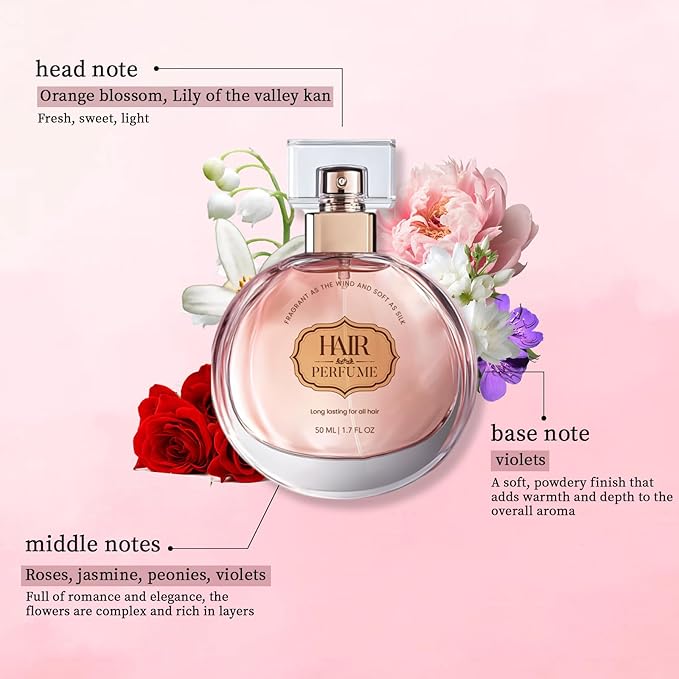 Hair Perfume for Women – Long-Lasting Floral Rose Fragrance –Travel Size Hair & Body Mist, Strengthens & Conditions Hair, 1.7 Fl Oz/50ml