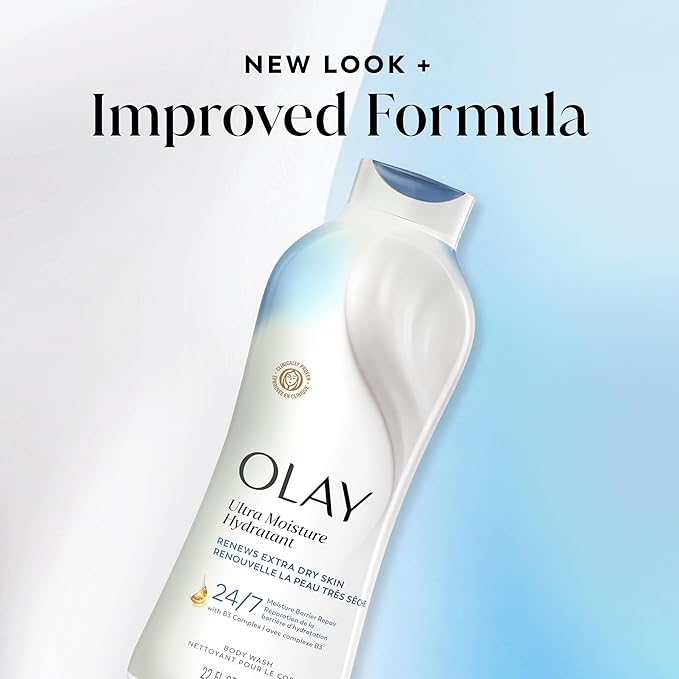 Olay Body Wash for Women, Ultra Moisture, For Extra Dry Skin, 24hr Moisturizing, Hydrating & Refreshing, B3 Vitamin Complex, Free of Parabens & Phthalates, Scented, 22 fl oz